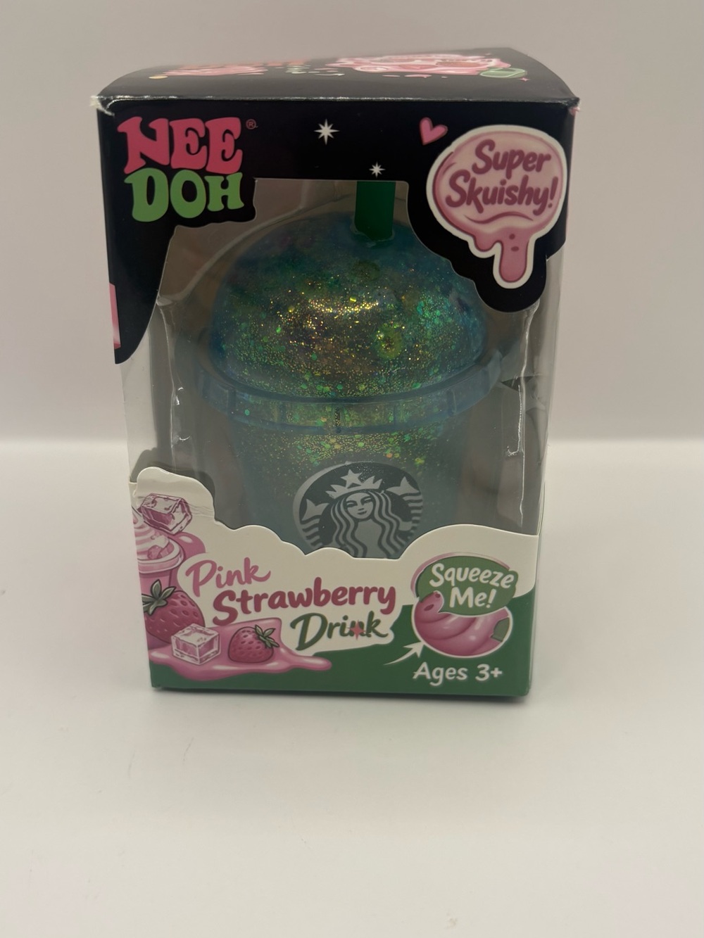 Starbucks Pink Strawberry Drink Squishy Cup - Glittery Blue color